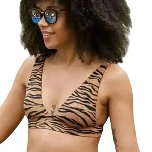 NWT Aerie Tiger Stripe Textured V-Neck Bikini Top L Large Animal Print Swim